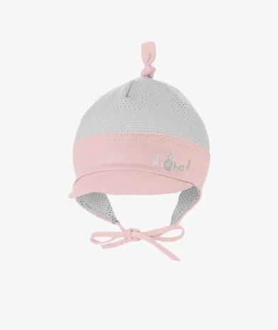 Czapka z daszkiem dziewczęca, wiązana, szara, Iltom