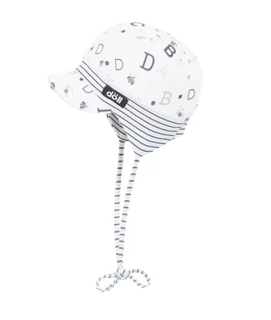 Czapka z daszkiem niemowlęca, wiązana, literki, biała, Döll