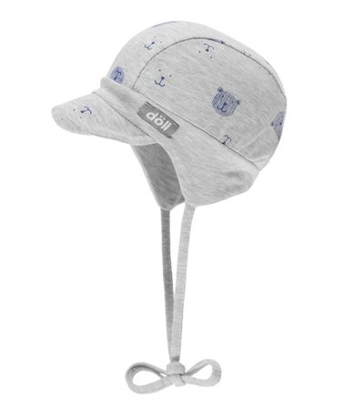 Czapka z daszkiem niemowlęca, wiązana, szara, misie, Döll
