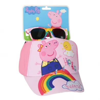 Czapka z daszkiem, Okulary przeciwsłoneczne, różowe, Świnka Peppa, Cerda