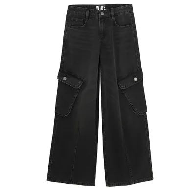 Czarne spodnie jeansowe cargo wide Cool Club