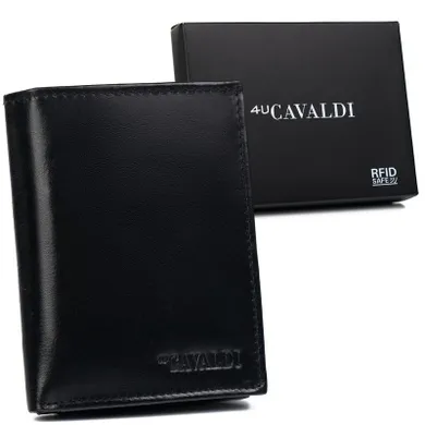 Czarny, skórzany portfel męski z zabezpieczeniem RFID Protect, Cavaldi