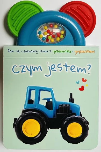 Czym jestem? Zielona książeczka z gryzaczkiem i grzechotką