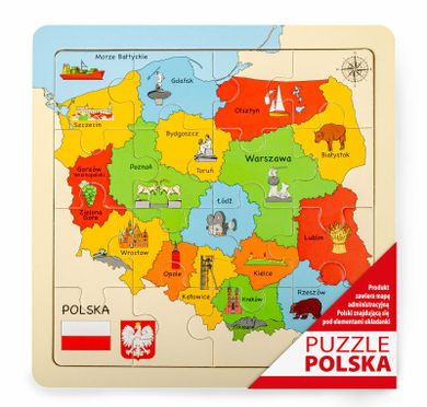 Daffi, Mapa Polski, drewniane puzzle ramkowe, 25-25cm