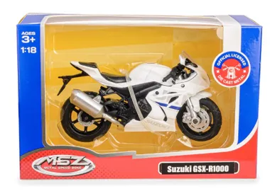 Daffi, MSZ, Suzuki GSX-R1000, motocykl, model metalowy, biały, 1:18