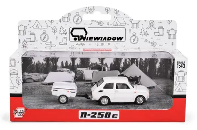 Daffi, Niewiadów, Fiat 126p z krótką przyczepką, pojazd, model metalowy, 1:43, biały