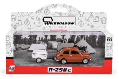 Daffi, Niewiadów, Fiat 126p z krótką przyczepką, pojazd, model metalowy, 1:43, brązowy
