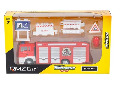 Daffi, RMZ City, MAN TGS, Straż pożarna, model metalowy, zestaw z akcesoriami drogowymi, 1:64