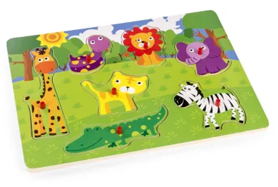 Daffi, układanka drewniana z rączką, safari, 7 elementów