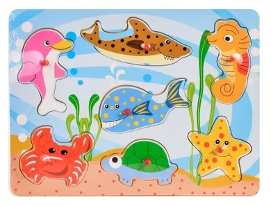 Daffi, zwierzęta morskie, układanka drewniana z rączką, 7 elementów