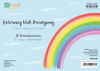 Dalprint, blok kolorowy A4, 20 arkuszy, 180g, 10 kolorów