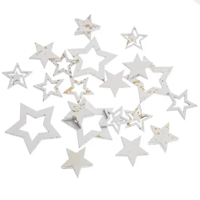 Dalprint, drewniane gwiazdki, białe złocone, 20 szt.
