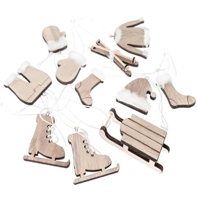 Dalprint, drewniane zawieszki zimowe, naturalne, 11 szt.