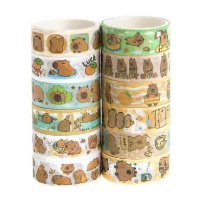 Dalprint, kapibara, zestaw taśm washi, 1,5 cmx2m, 12 szt.