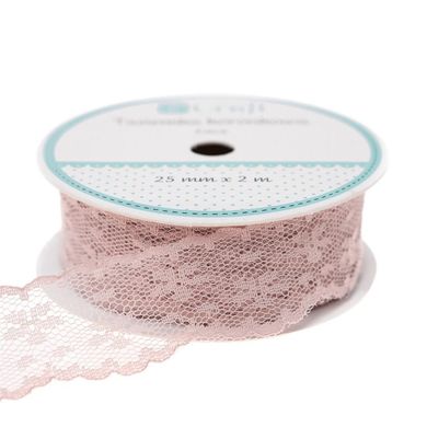 Dalprint, tasiemka koronkowa, pudrowo-rózowa, 2,5 cm x 2m