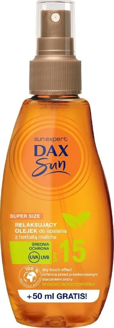 Dax, Sun, relaksujący olejek do opalania z herbatą matcha, SPF15, 200 ml