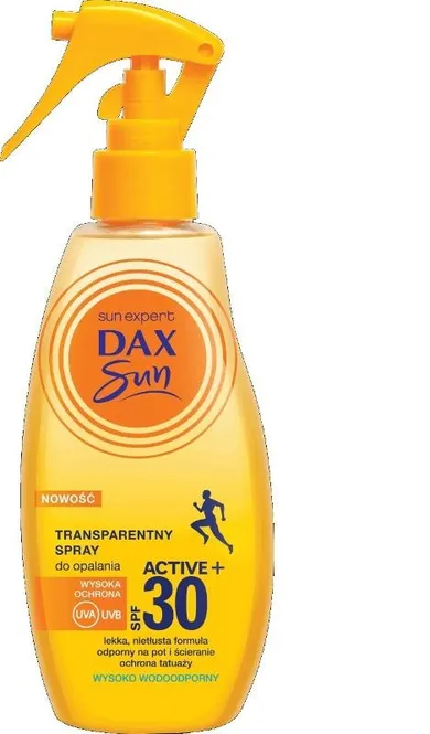 Dax, Sun, transparentny spray do opalania, Active+, SPF30, 200 ml
