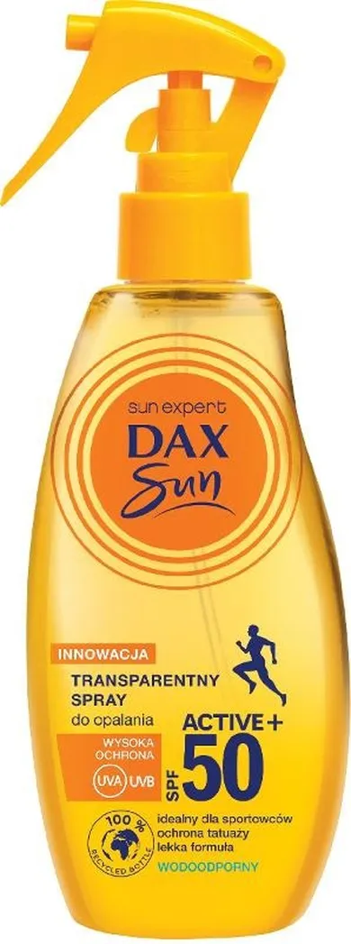 Dax, Sun, transparentny spray do opalania, active+ SPF50, 200 ml