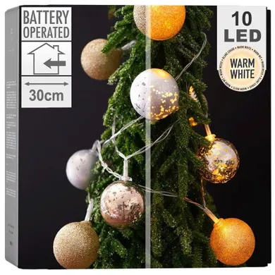 Decorative Lighting, lampki bombki choinkowe nietłukące, szampańskie, 10 led, 4 cm