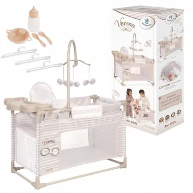 Decuevas, łóżeczko z krzesełkiem i szafą dla lalek 3w1