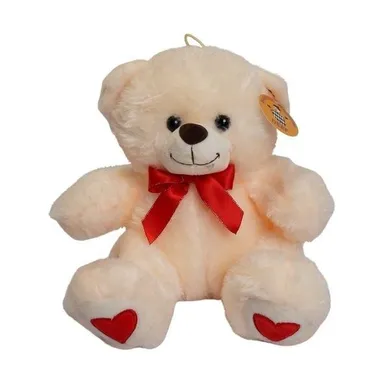 Deef, Miś, maskotka, kremowy z czerwoną kokardką