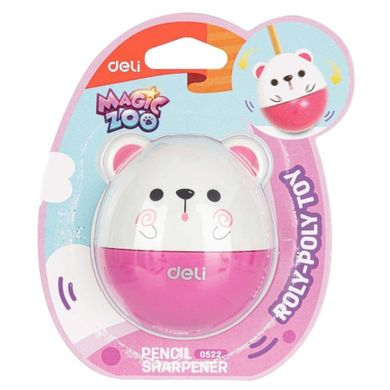 Deli, Animals, temperówka z pojemnikiem, 1 otwór, różowa, 1 szt.