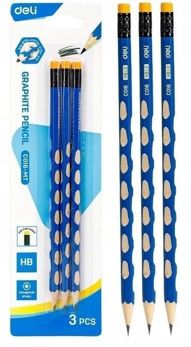Deli, ołówek z gumką HB, heksagonalny, 3 szt.