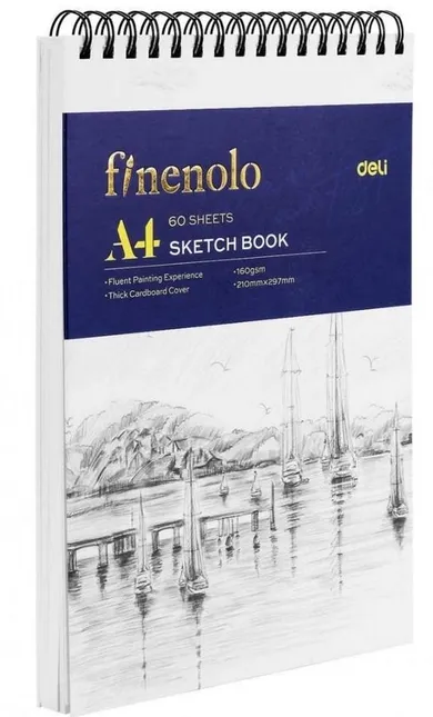 Deli, szkicownik na spirali poziomej, A4, 60 kartek, biały, 1 szt.