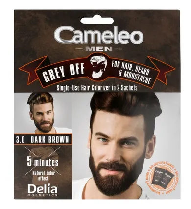 Delia Cosmetics, Cameleo Men, krem koloryzujący do włosów, brody i wąsów, 3.0 dark brown, 2-15 ml