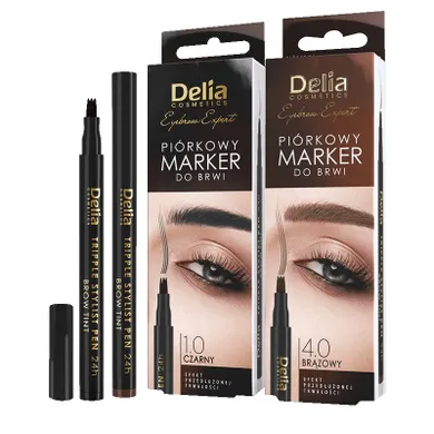 Delia Cosmetics, Eyebrow Expert, piórkowy marker do brwi, czarny