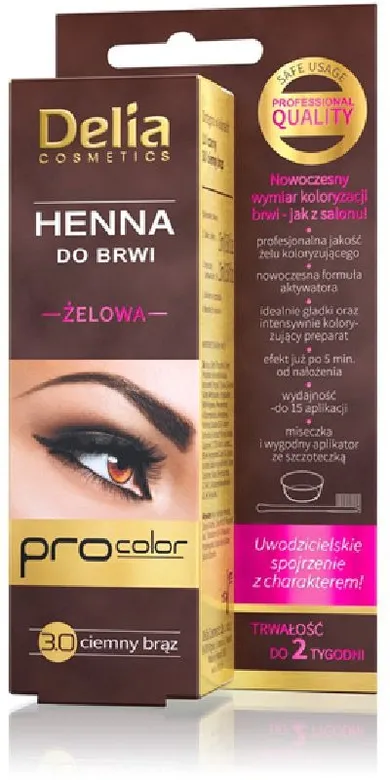 Delia Cosmetics, żelowa henna do brwi, 3.0 ciemno-brązowa