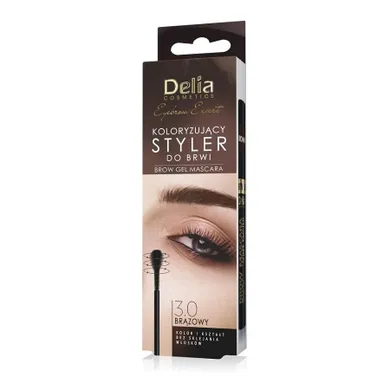 Delia, Eyebrow Expert Brow Gel Mascara, koloryzujący styler do brwi, 3.0 Brązowy, 11 ml