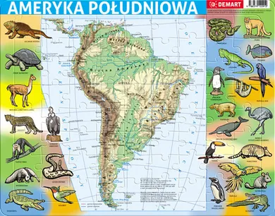 Demart, Ameryka Południowa, mapa fizyczna, puzzle ramkowe, 72 elementy