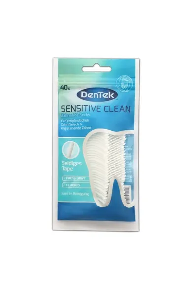 DenTek, Sensitive Clean, wykałaczki z nicią dentystyczną do wrażliwych zębów i dziąseł, flossery, 40 szt.