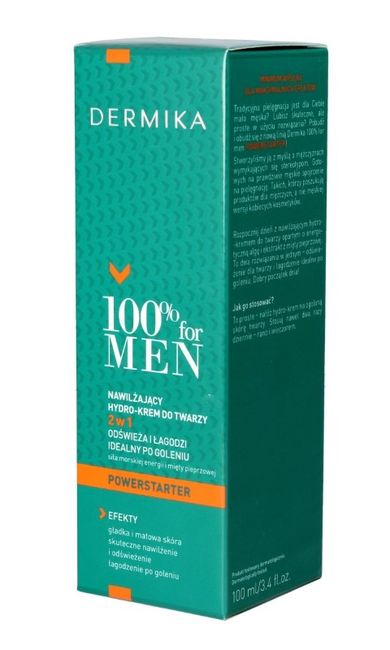 Dermika, 100% for Men, nawilżający hydro-krem do twarzy 2w1, 100 ml