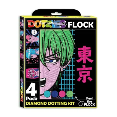 Diamond Dotz, diamentowa mozaika, flokowana, Neon Anime, 4 obrazki