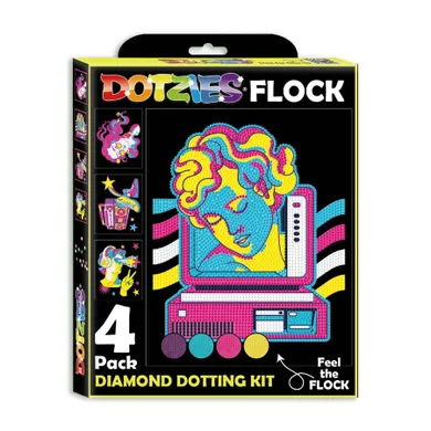 Diamond Dotz, diamentowa mozaika, flokowana, Neon Retro Classic, 4 obrazki
