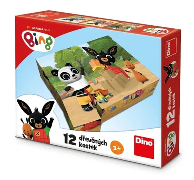 Dino, Bing, drewniane klocki obrazkowe, 12 elementów