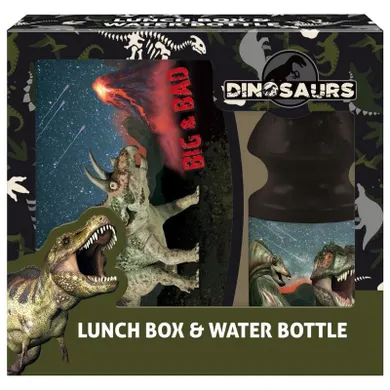 Dinozaur, lunchbox z bidonem, zestaw