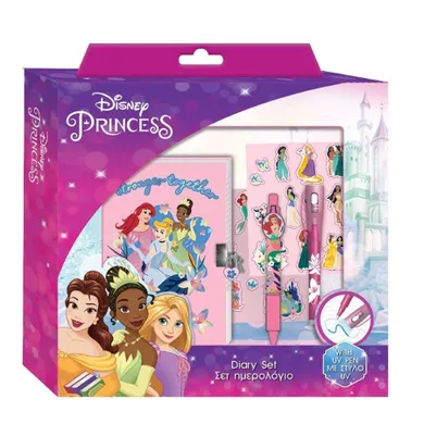 Disney Princess, pamiętnik z kłódką, zestaw z sekretnym pisakiem UV