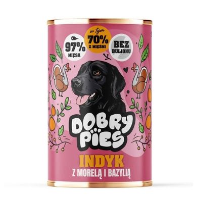 Dobry Pies, Indyk z morelą i bazylią, mokra karma dla psa, 400g