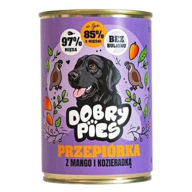 Dobry Pies, przepiórka z mango i kozierdką, mokra karma dla psa, 400g