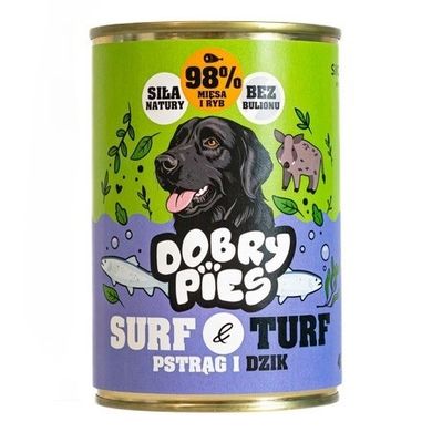 Dobry Pies, Surf&Turf, pstrąg i dzik, mokra karma dla psa, 400g
