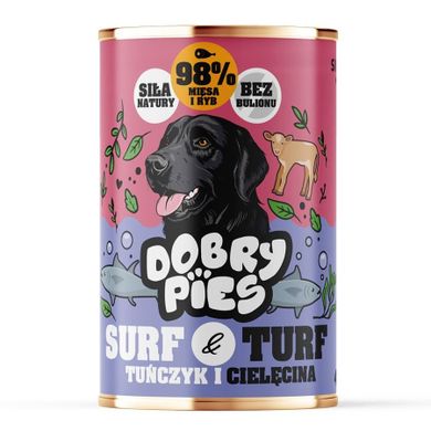 Dobry Pies, Surf&Turf, tuńczyk i cielęcina, mokra karma dla psa, 400g