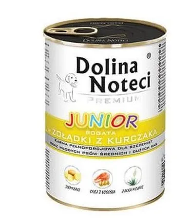 Dolina Noteci, Junior, karma mokra dla psa, bogata w żołądki z kurczaka, 400g