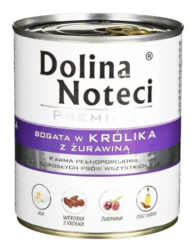 Dolina Noteci, Premium, Adult, królik i żurawina, puszka dla psa, 800g