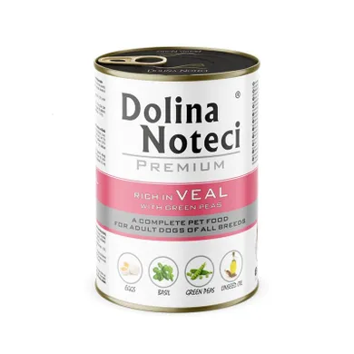 Dolina Noteci, Premium, cielęcina z zielonym groszkiem, karma dla psa, 400g