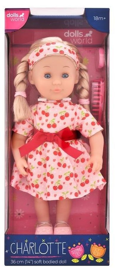 Dolls World, Charlotte, lalka w sukience w wiśnie, 36 cm