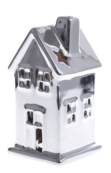 Domek ceramiczny, srebrny, 6.2-6.2-12 cm