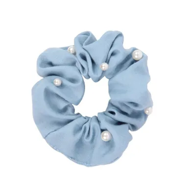 Donegal, gumka, scrunchie jeans z perełkami